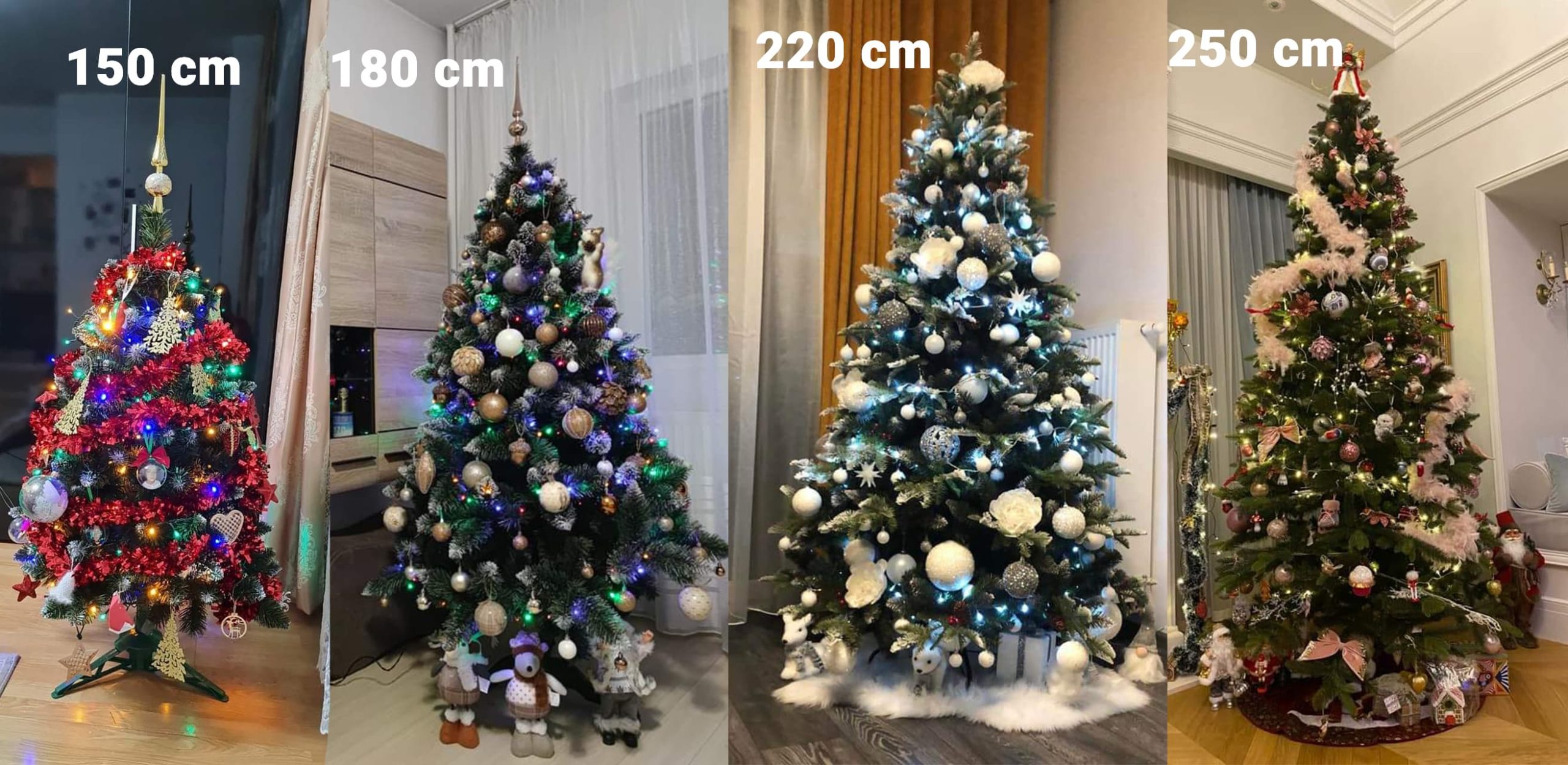 comparatie inaltimi brazi artificiali 150 cm, 180 cm, 220 cm, 250 cm